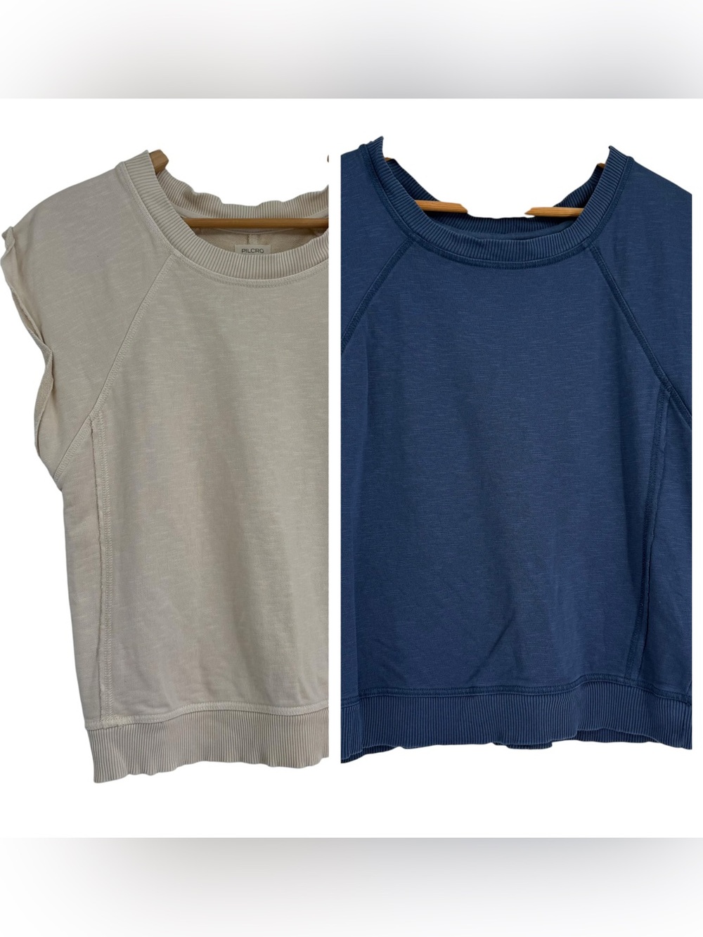 Anthropologie Pilcro Lot Of 2 Cream/ Blue Muscle Sweatshirt Size S Athleisure